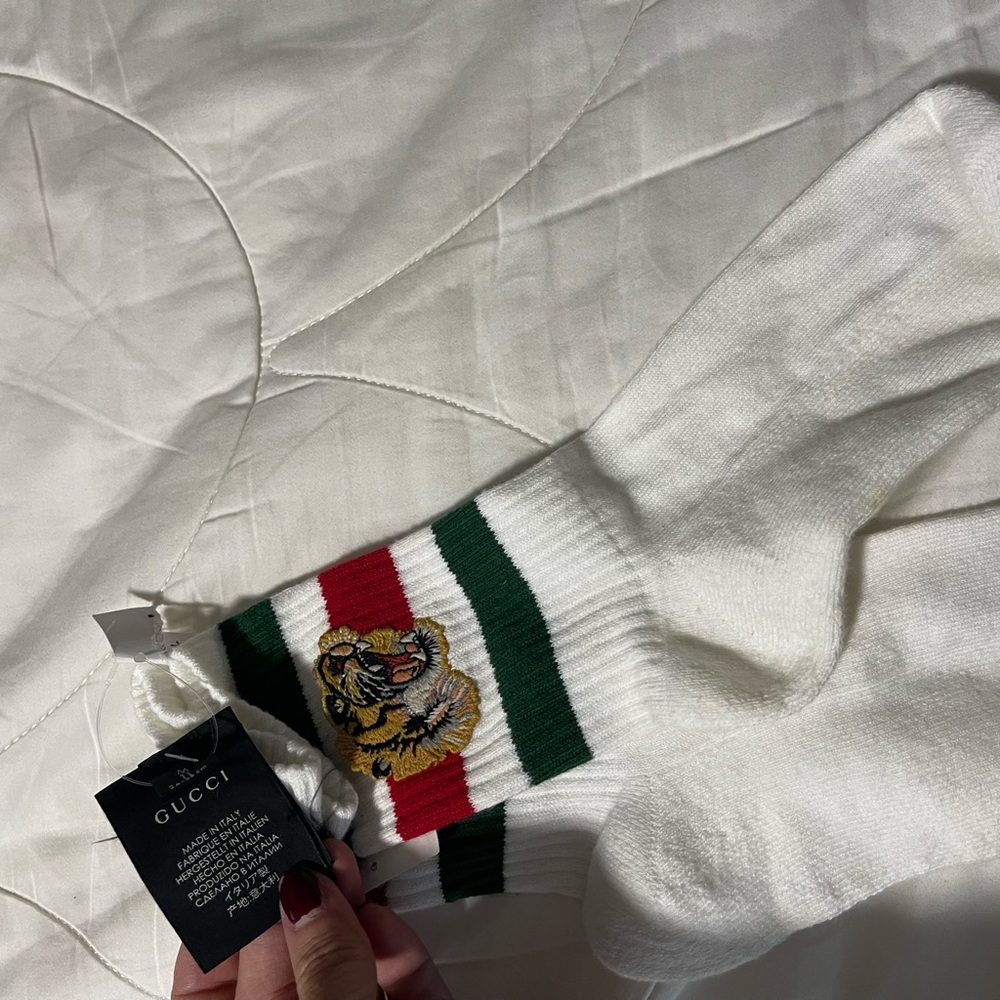 Gucci White Socks with Red and Green Stripes